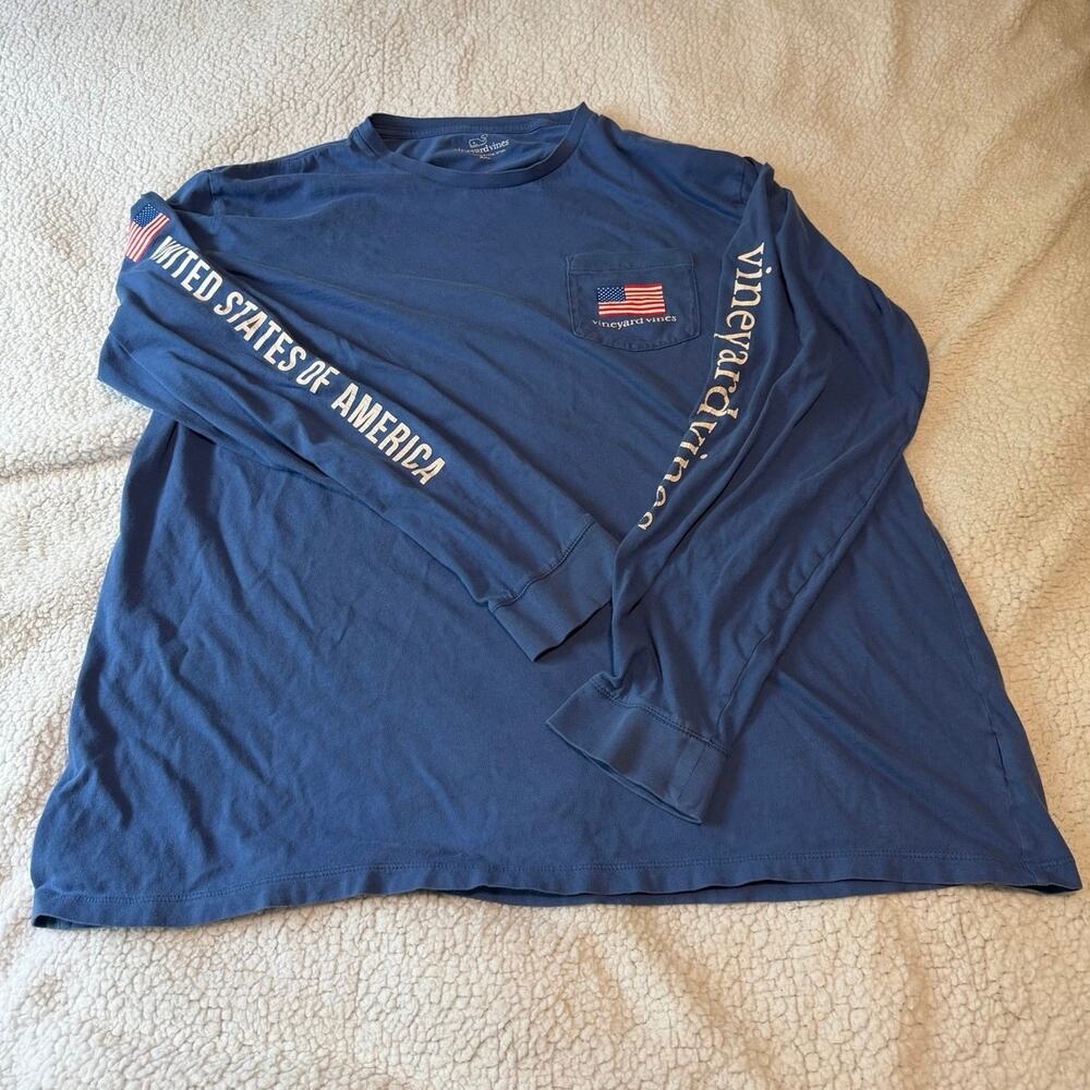 Vineyard Vines USA Space Whale Long Sleeve Pocket T-Shirt Blue Men's XXL